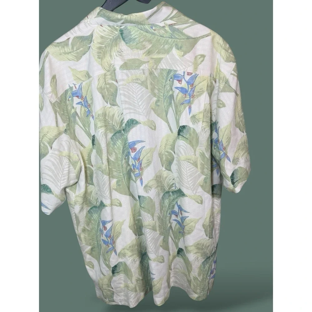 Tommy Bahama 100% Silk Tropical Leaf & Bird of Paradise Camp Shirt Size L